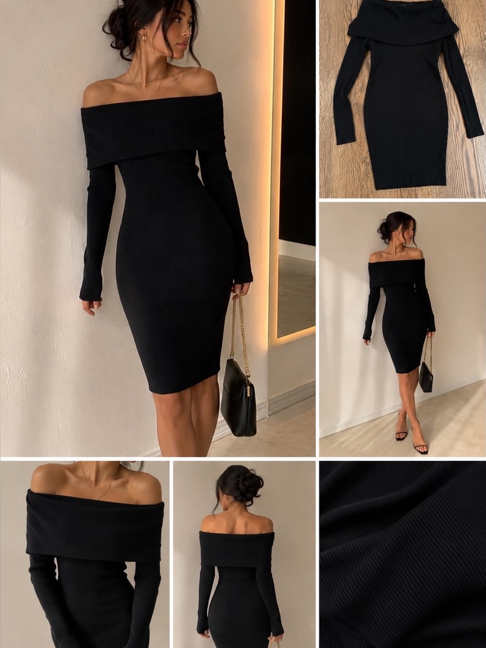 Hera Collection Off-Shoulder Black Midi Bodycon Dress